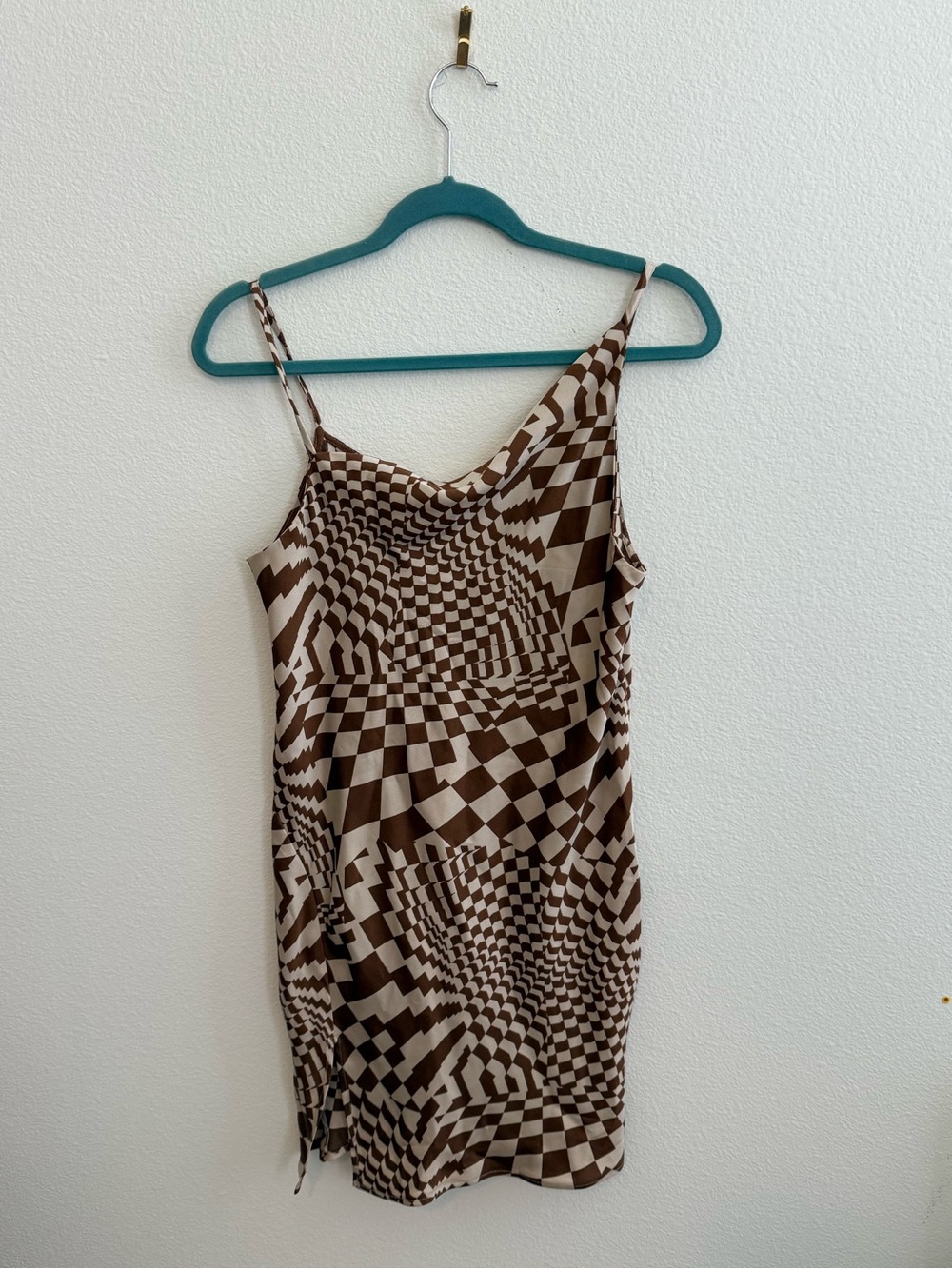 Topshop Brown & Cream Checkerboard Mini Slip Dress - Picture 3 of 6